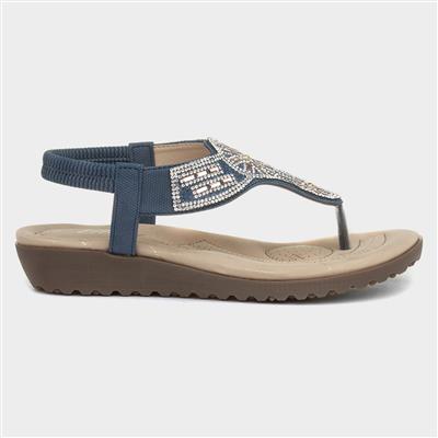 Womens Blue Toe Post with Diamantes
