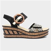 Rieker Womens Black Leopard Print Wedge Sandal (Click For Details)