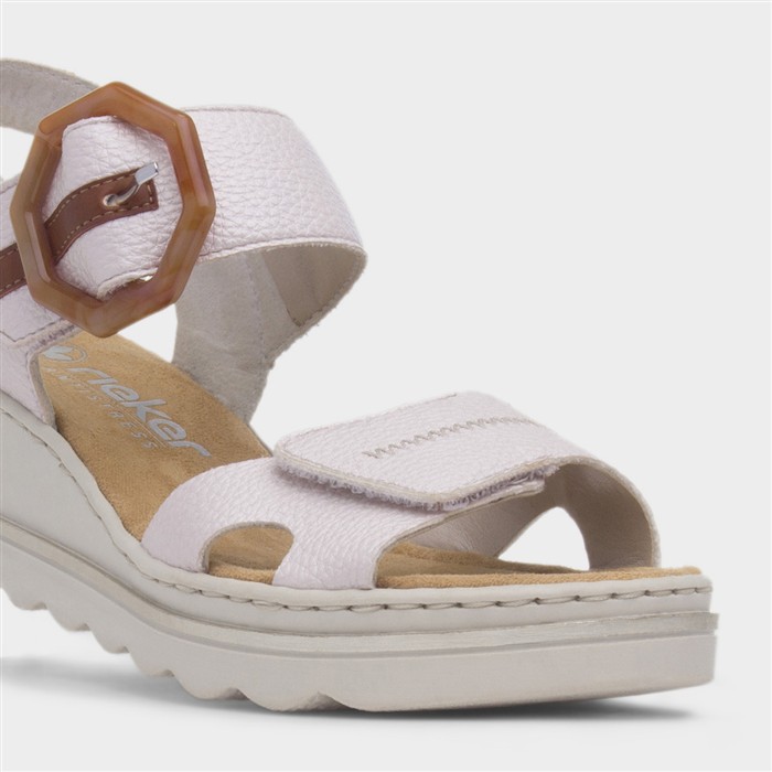 Porthcawl Womens Beige Wedge Buckle Sandal