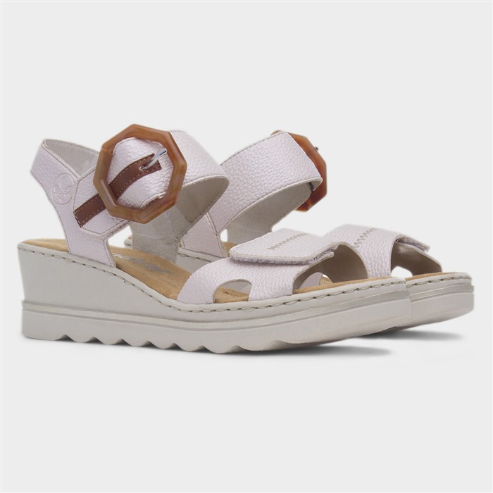 Porthcawl Womens Beige Wedge Buckle Sandal