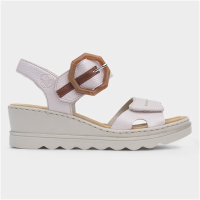 Porthcawl Womens Beige Wedge Buckle Sandal