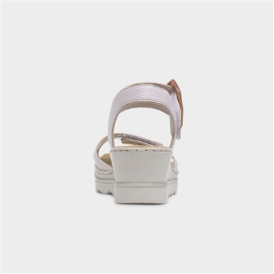 Porthcawl Womens Beige Wedge Buckle Sandal