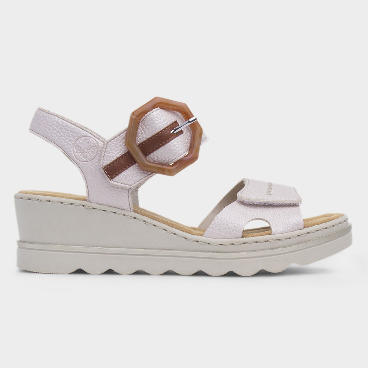 Porthcawl Womens Beige Wedge Buckle Sandal