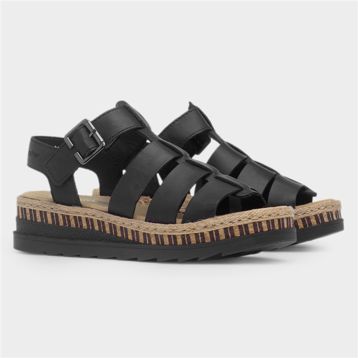 Tenby Womens Black Gladiator Leather Sandal