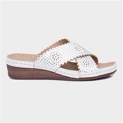 Womens White Slip On Wedge Comfort Sandal