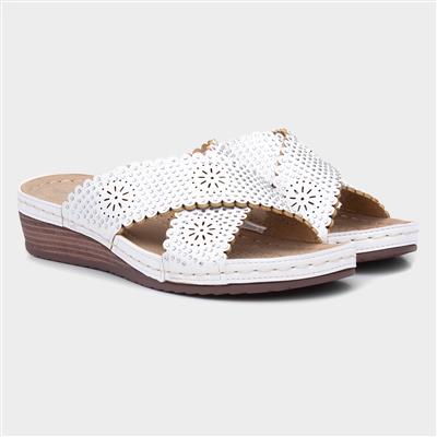 Sybil Womens White Slip On Wedge Sandal