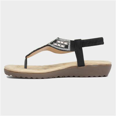 Savanna Womens Black Toe Post Sandal
