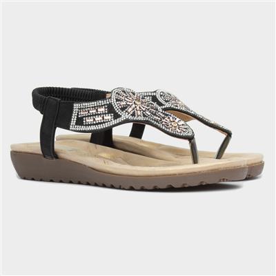 Savanna Womens Black Toe Post Sandal