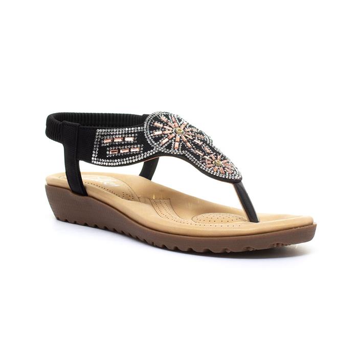 Lilley Womens Black Embellished Toe Post Sandal-19697 | Shoe Zone