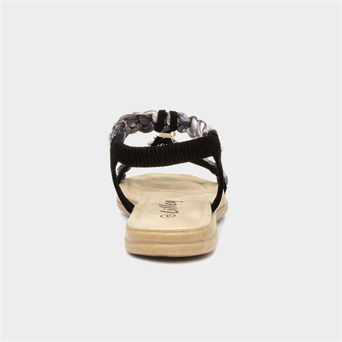 Womens Black Ribbon Twist Diamante Sandal