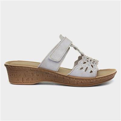 Womens Beige Mule Wedge Sandal