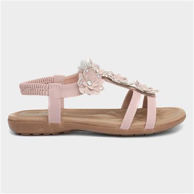 Womens Nude Floral T Bar Sandal
