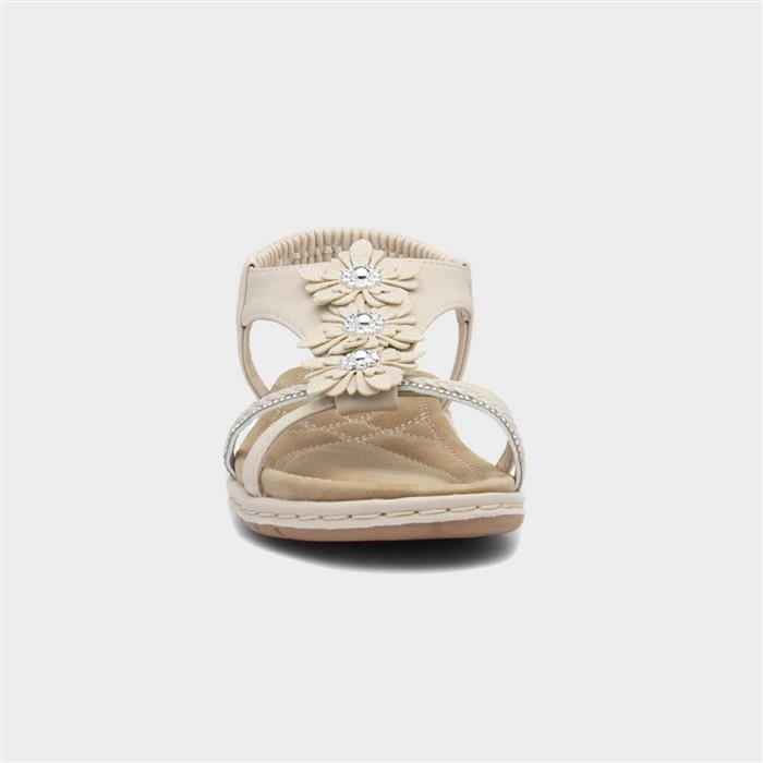 Womens Cream Diamante & Flowers Sandal