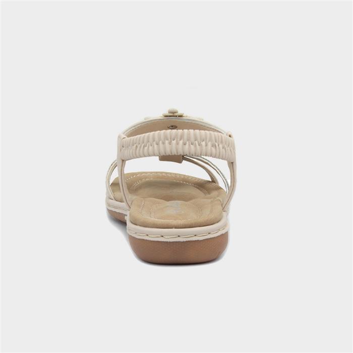 Womens Cream Diamante & Flowers Sandal
