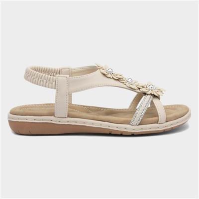 Womens Cream Diamante Sandal