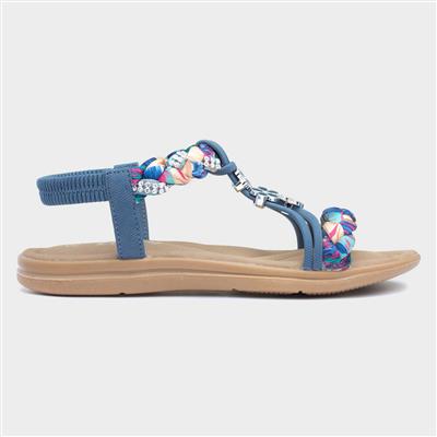 Womens Blue Ribbon Twist Diamante Sandal