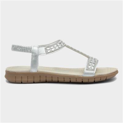 Womens Metallic Silver Jewelled Sandals