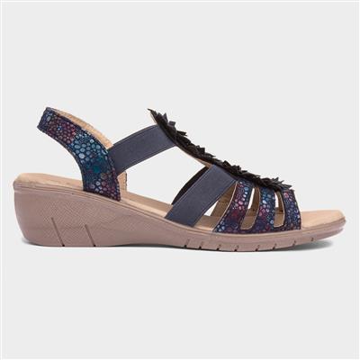 Womens Navy Floral Strappy Sandal