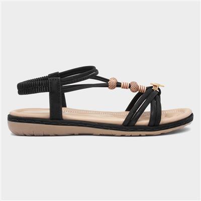 Womens Black Strappy Sandal with Beads