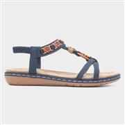 Lilley Womens Navy Beaded T-Bar Slip On Sandal (Click For Details)