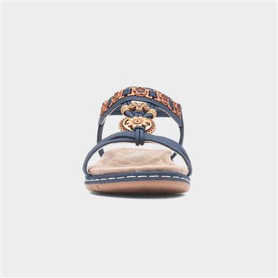 Saskia Womens Navy Beaded Sandal