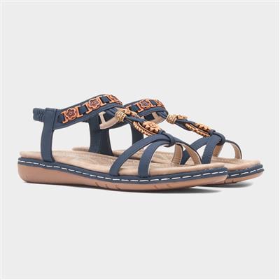 Saskia Womens Navy Beaded Sandal