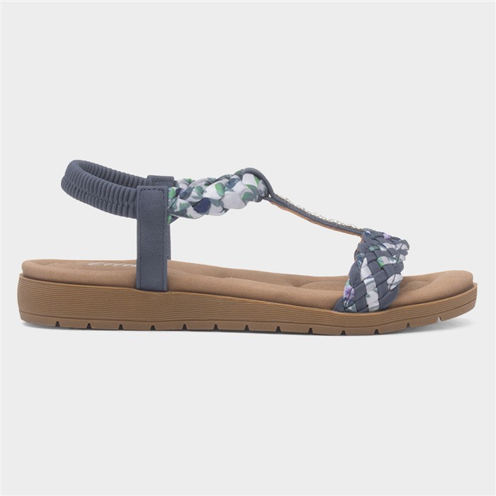 Womens Blue Ribbon Twist Diamante Sandals