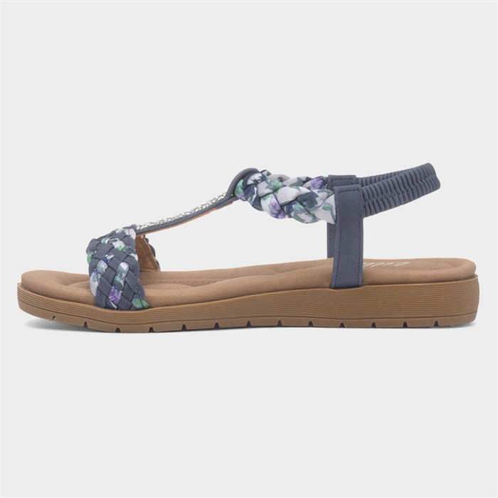 Womens Blue Ribbon Twist Diamante Sandals