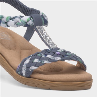 Womens Blue Ribbon Twist Diamante Sandals