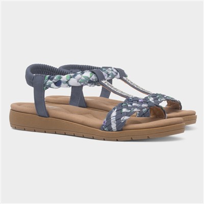 Womens Blue Ribbon Twist Diamante Sandals