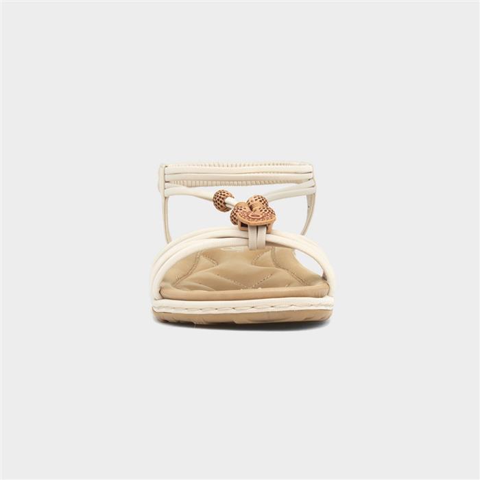 Womens Cream Strappy Beaded Slip On Sandal