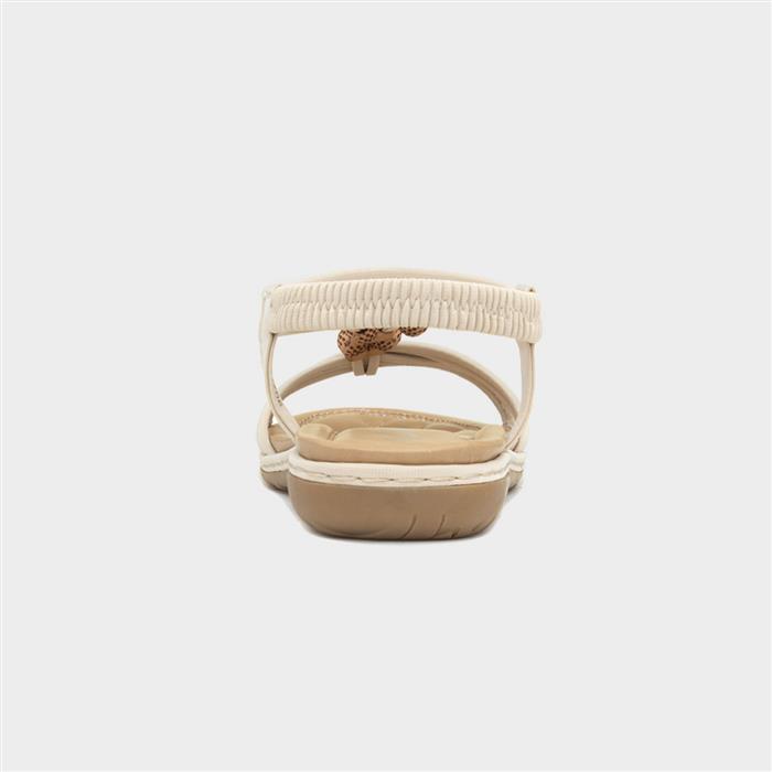Womens Cream Strappy Beaded Slip On Sandal