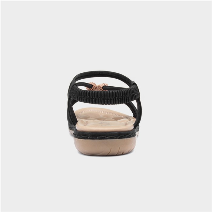 Womens Black Strappy Beaded Slip On Sandal
