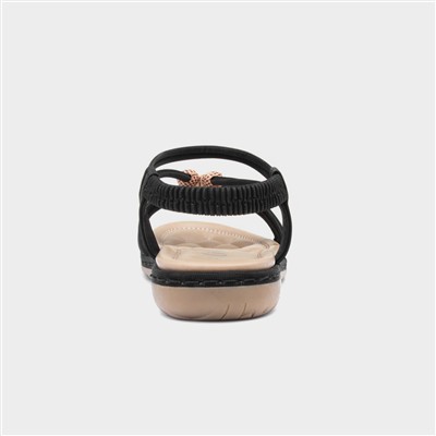 Womens Black Strappy Beaded Slip On Sandal