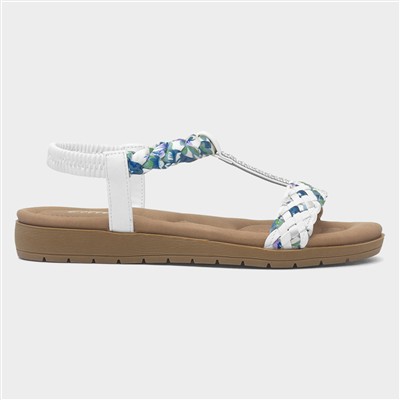 Womens White Ribbon Twist Open Toe Sandal