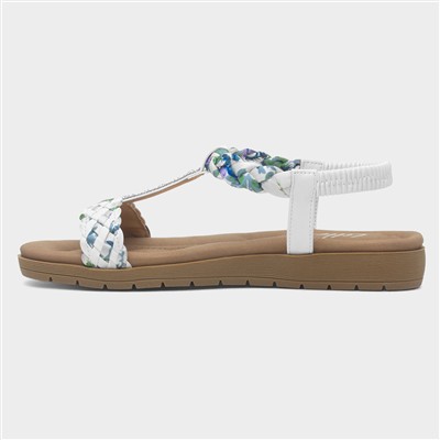 Womens White Ribbon Twist Open Toe Sandal