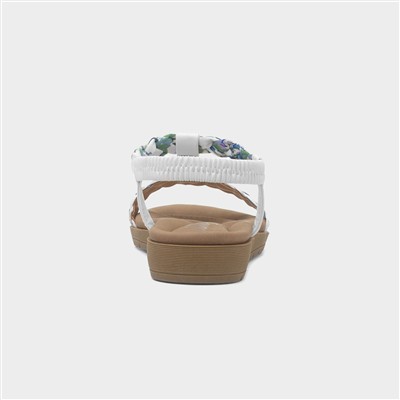 Womens White Ribbon Twist Open Toe Sandal