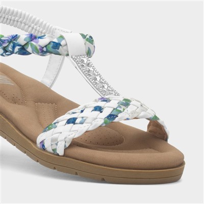 Womens White Ribbon Twist Open Toe Sandal