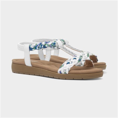Womens White Ribbon Twist Open Toe Sandal