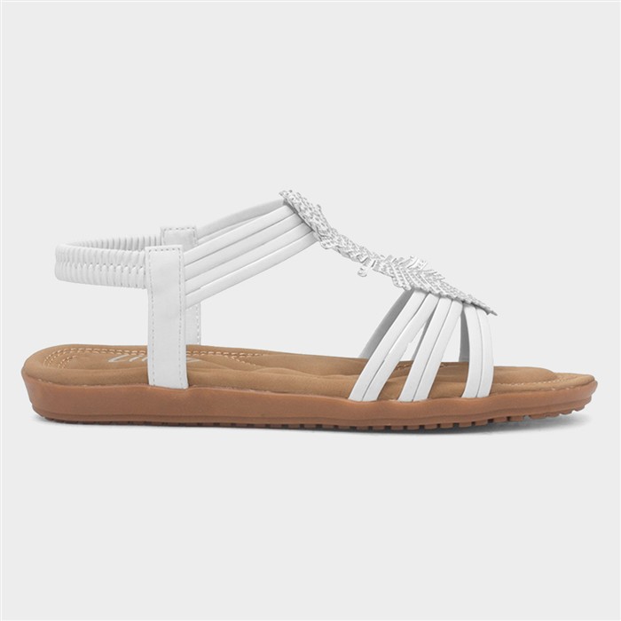 Womens White Diamante Feather Sandal