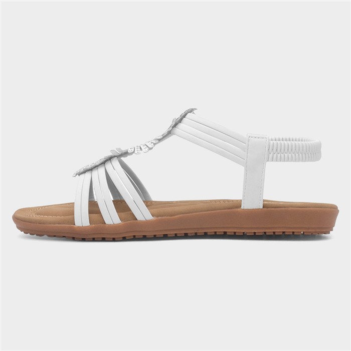Womens White Diamante Feather Sandal