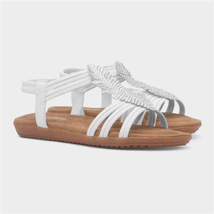 Womens White Diamante Feather Sandal