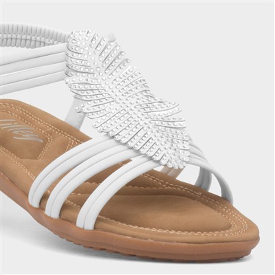 Womens White Diamante Feather Sandal