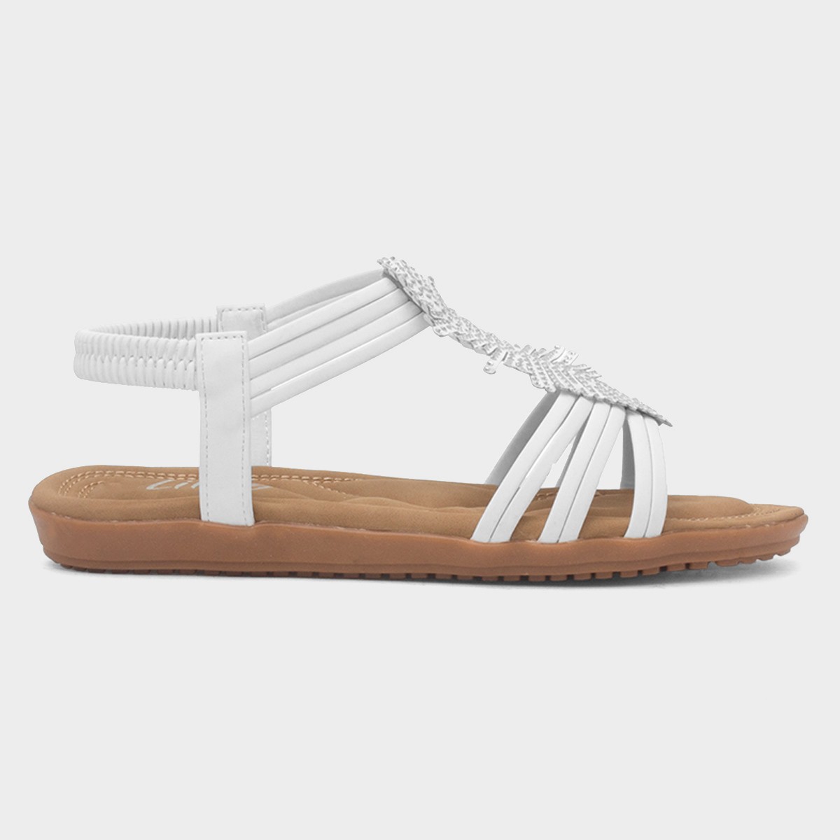 Womens White Diamante Feather Sandal