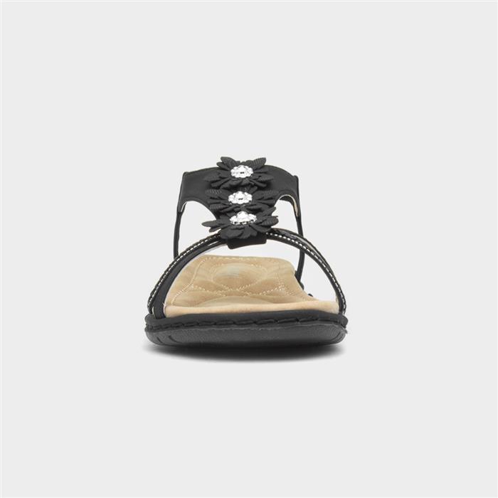 Womens Black Diamante & Flowers Sandal