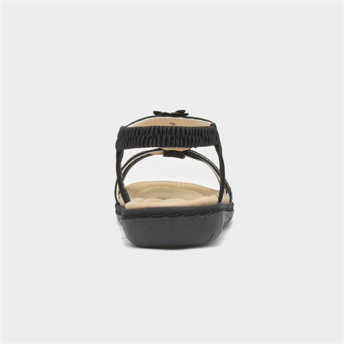 Womens Black Diamante & Flowers Sandal