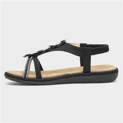 Womens Black T-Bar Strappy Sandal
