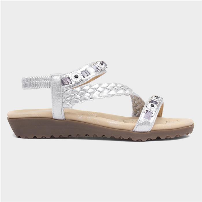 Womens Silver Gem Plaited Slip On Sandal