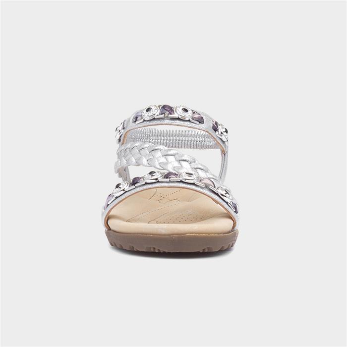 Womens Silver Gem Plaited Slip On Sandal