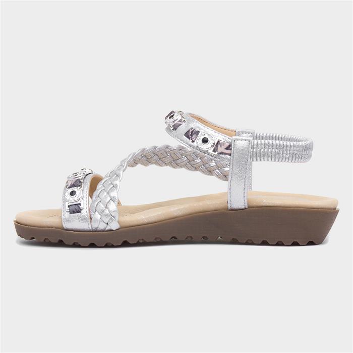 Womens Silver Gem Plaited Slip On Sandal